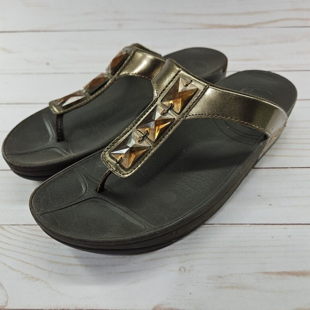 Fitflop Pietra Womens Size 9 Brown Bronze Rhinestone Comfort Strap Sandals Shoes